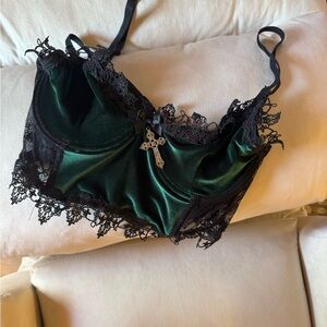 Dolls Kill Green and Black Lace Bralette SZ M